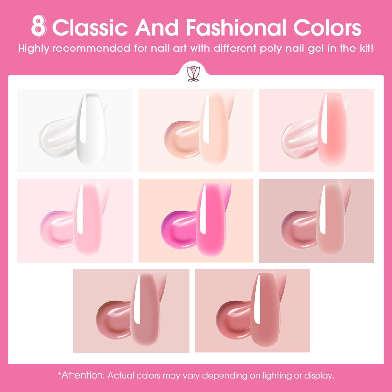 ROSALIND Poly Nail Gel Set, 8 Colors 10g Clear Pretty Poly Extension Gel Nail Set, Nude Pink Poly Nail Gel Set Builder Pink Gel Extension Kit for Nail Art Design Easy DIY Gift for Women - Image 3